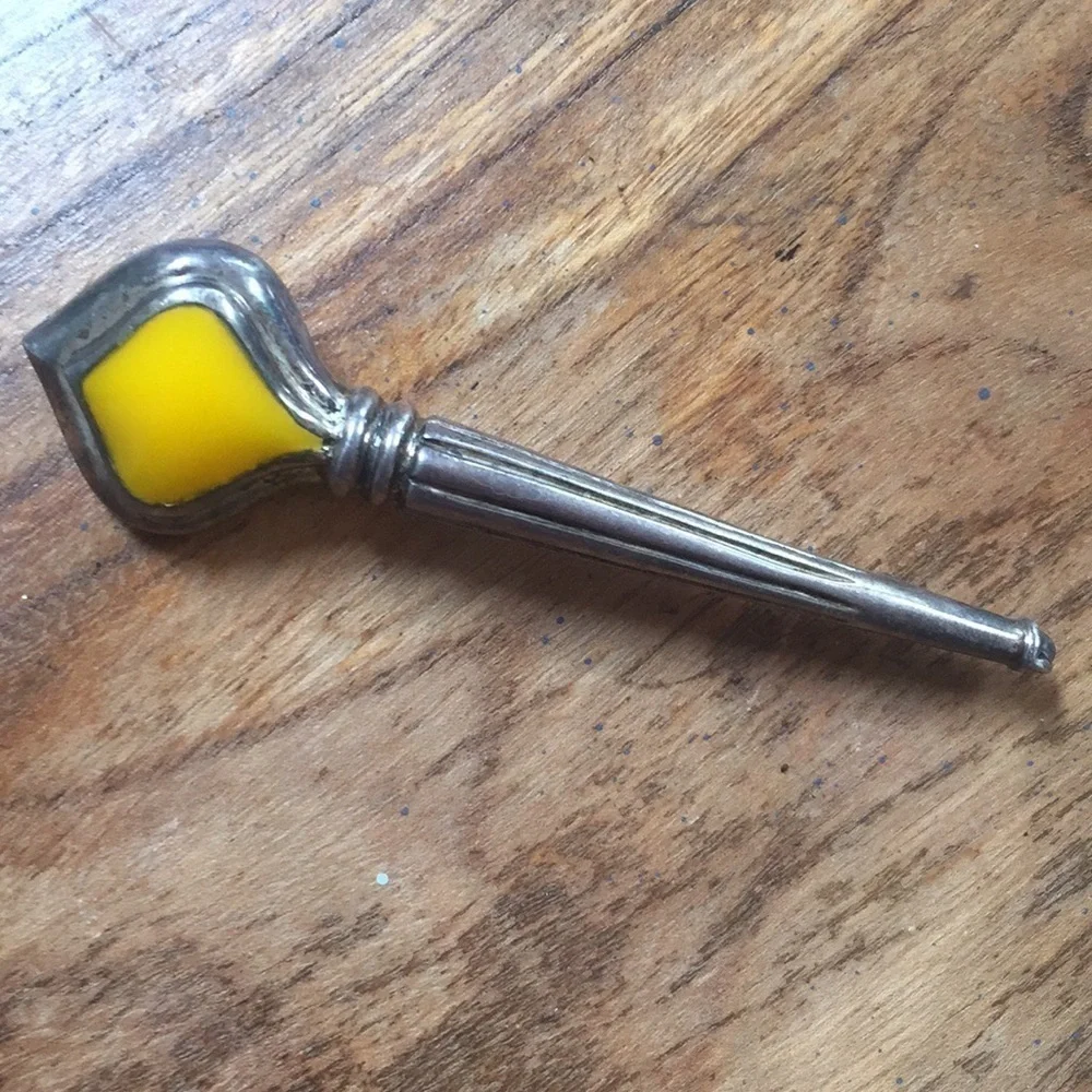 Zina silver Flame Pin Yellow Torch Vintage